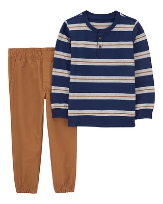 Toddler 2-Piece Striped Henley Tee & Jogger Set