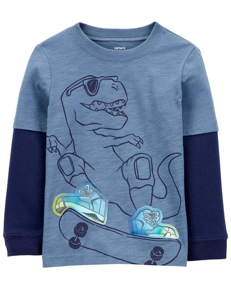 Baby Dinosaur Cotton Blend Long-Sleeve Tee - Blue