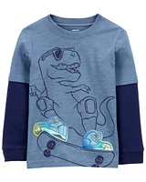 Baby Dinosaur Cotton Blend Long-Sleeve Tee - Blue