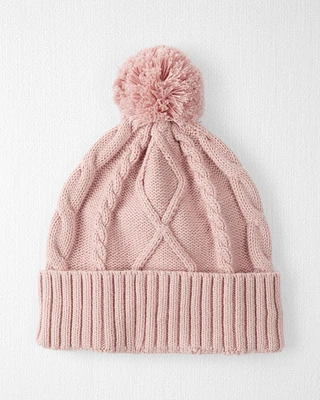 Baby Organic Cotton Cable Knit Beanie Perfect Pink