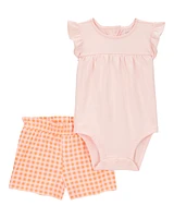 Baby 2-Piece Gingham Bodysuit & Short Set - Orange