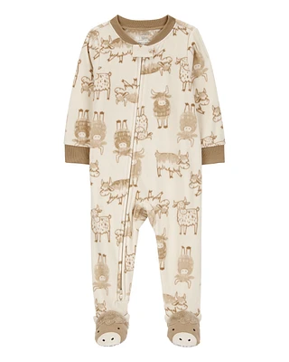 Baby 1-Piece Cow Print Fleece Footie Pyjamas