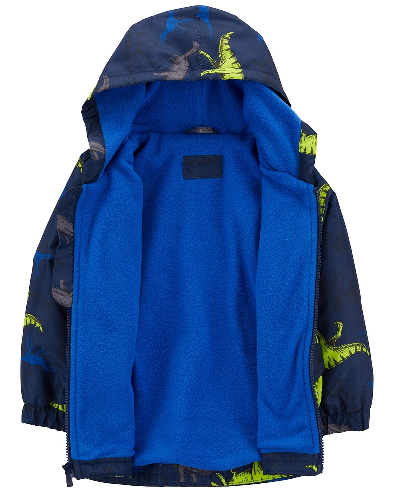 Baby Fleece-Lined Dino Print Rain Jacket