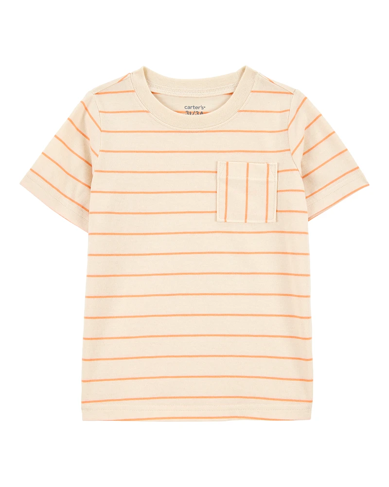 Toddler Striped Short-Sleeve Pocket Tee - Orange