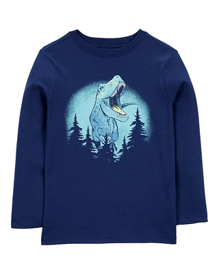 Kid Dinosaur Cotton Blend Long-Sleeve Tee - Blue