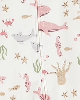 Baby Aquatic Animals Print 2-Way Zip Cotton Sleeper Pyjamas