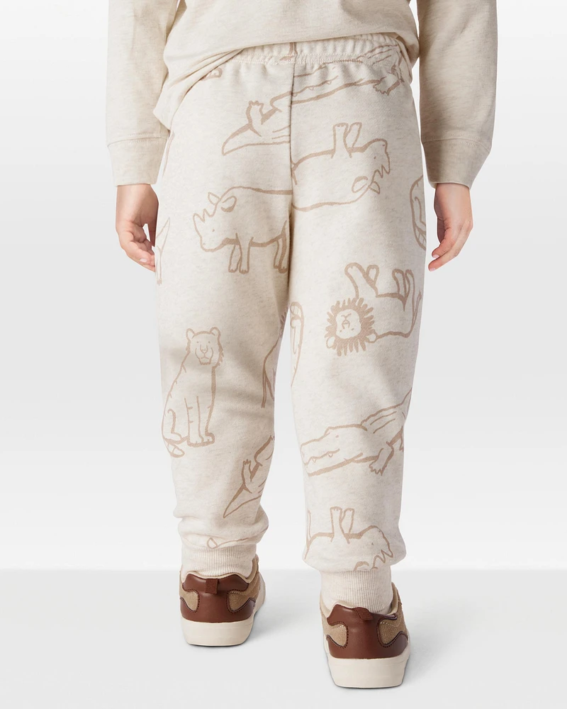 Toddler Pull-On Animal Print Fleece Pants - Grey