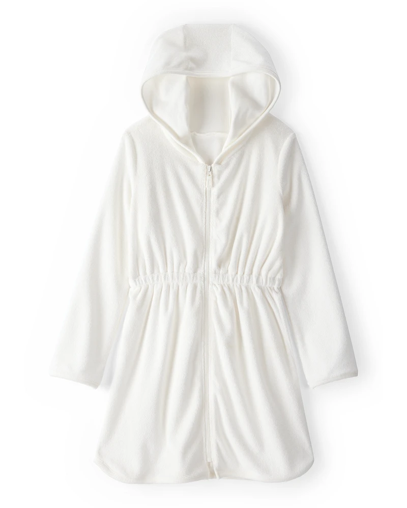 Kid Hooded Terry Cloth Swim Cover-Up Dress - White