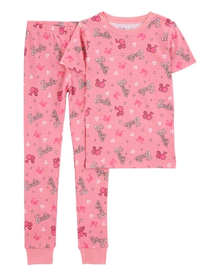 Kid Barbie Snug Fit Cotton 2-Piece Pyjamas - Pink