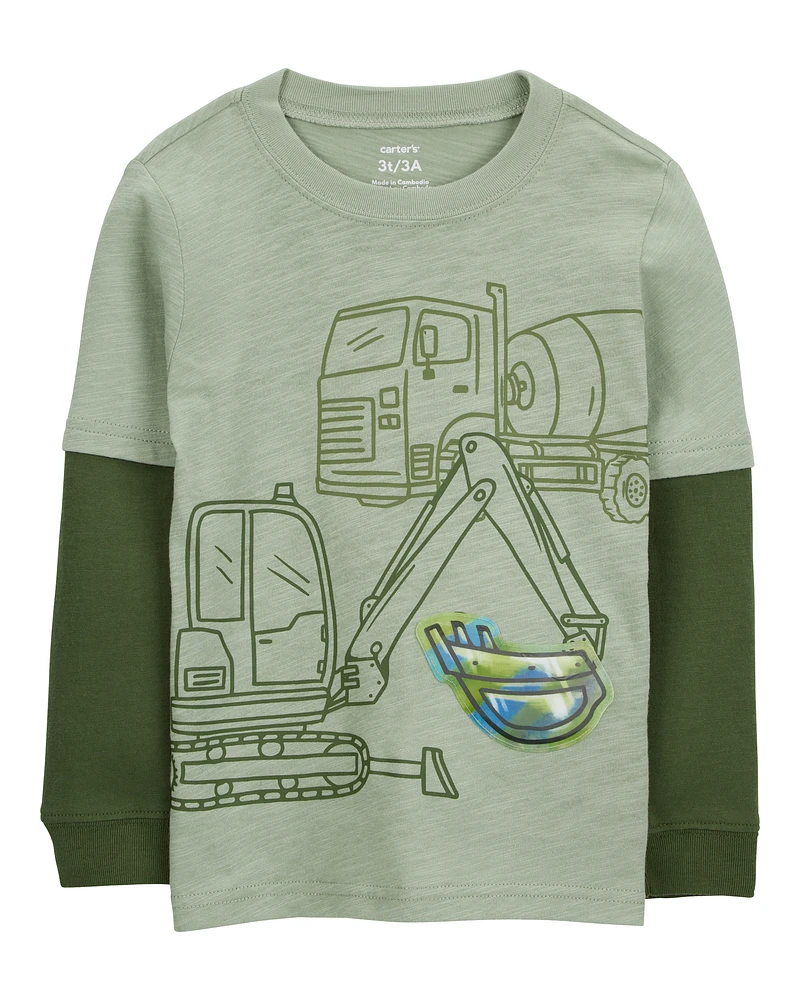 Baby Construction Cotton Blend Long-Sleeve Tee - Green