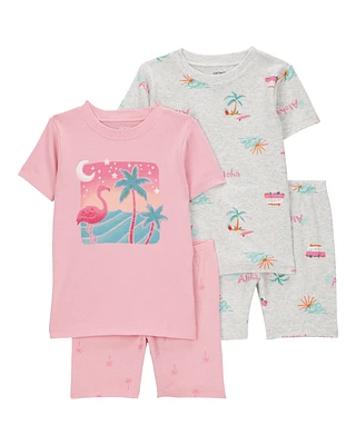 Baby Flamingo Print Snug Fit Ribbed 4-Piece Pyjamas