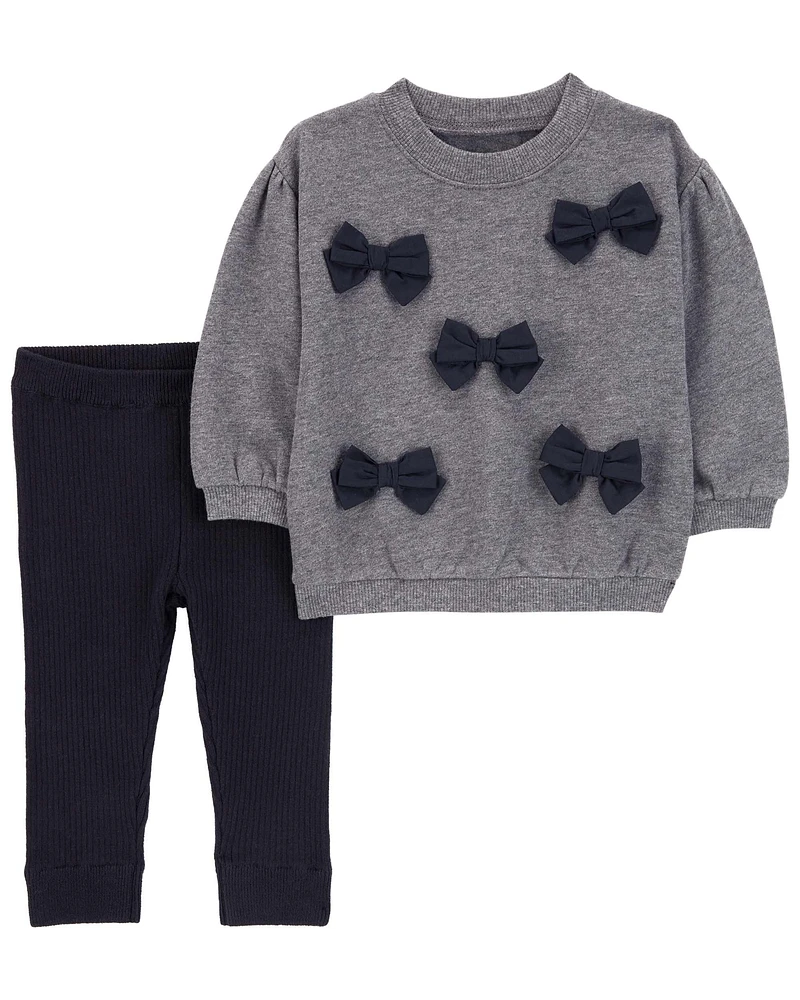 2-Piece Bow Pullover & Fleece Pant Set