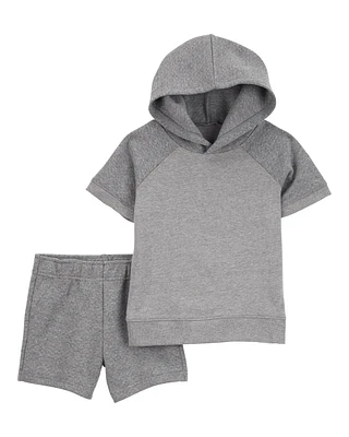 Baby 2-Piece Quilted Hooded Outfit Set - Grey