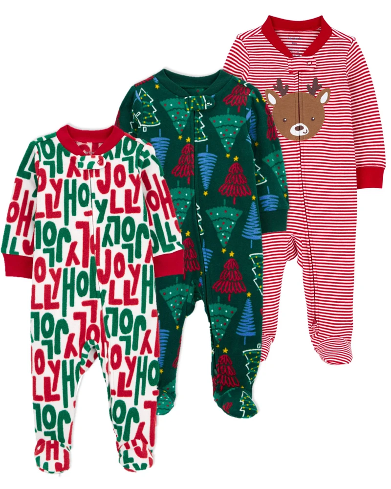 Baby 3-Pack Christmas Zip-Up Sleep & Play Pajamas