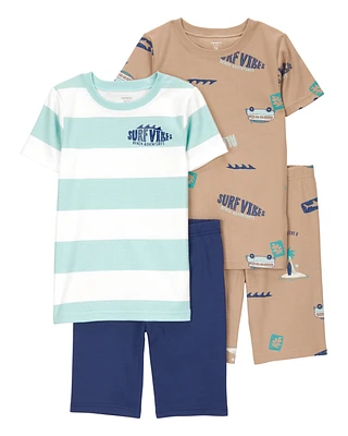Kid Surfing Print Snug Fit Cotton 4-Piece Pyjamas