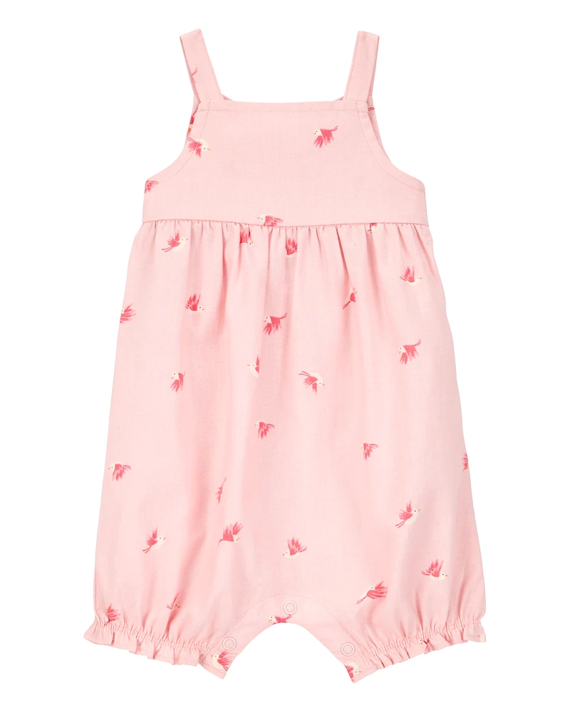 Baby Bird Print Tank Romper - Pink