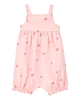 Baby Bird Print Tank Romper - Pink