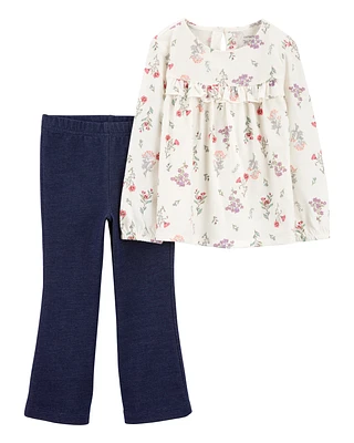 Toddler 2-Piece Floral Long-Sleeve Top & Pull-On Flare Pant Set