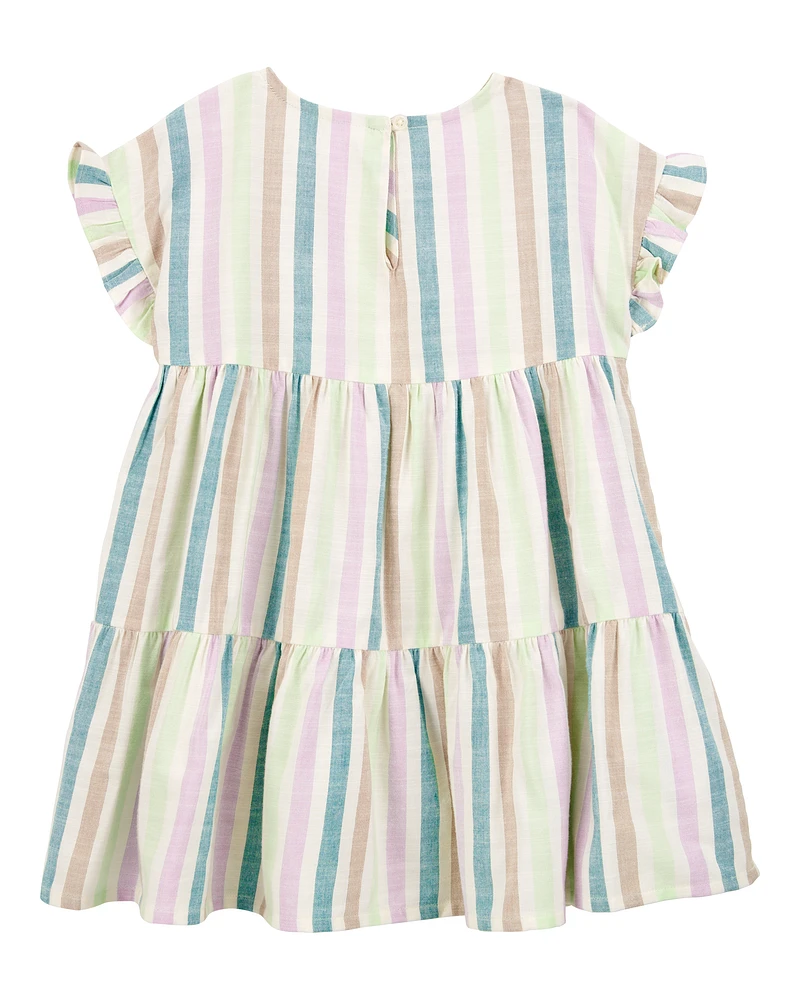 Toddler Striped Tiered Linen Dress