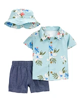 Baby 3-Piece Tropical Button-Down Shirt & Chambray Short Set