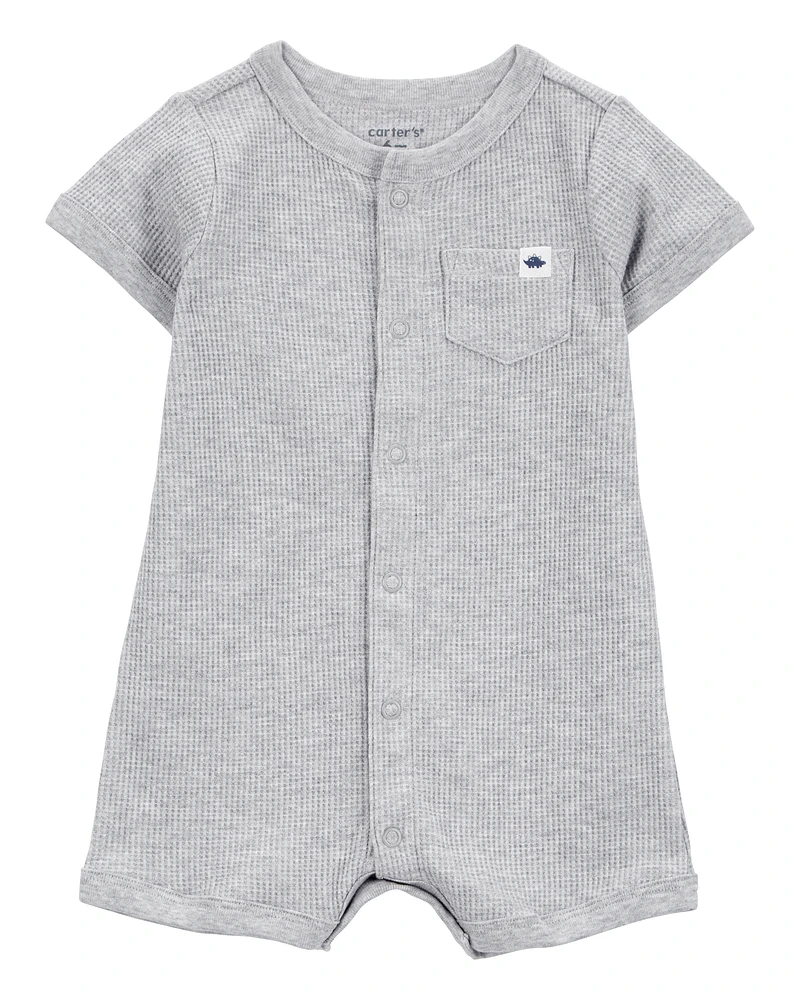 Baby Waffle Knit Short-Sleeve Romper - Grey