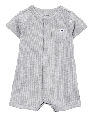 Baby Waffle Knit Short-Sleeve Romper - Grey