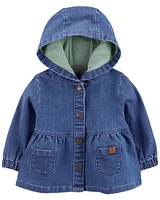 Denim Snap-Up Hooded Dress