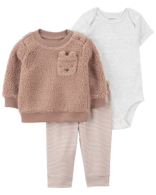 3-Piece Bear Sherpa Little Jacket Set