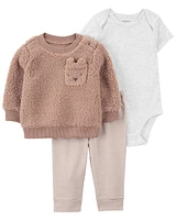 3-Piece Bear Sherpa Little Jacket Set