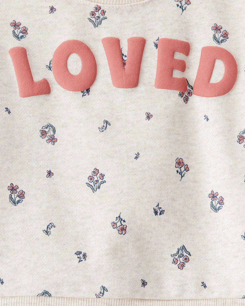 Baby 2-Piece "Loved" Pullover Sweatshirt & Pant Set - Cream/Green