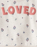Baby 2-Piece "Loved" Pullover Sweatshirt & Pant Set - Cream/Green