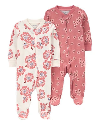 Baby 2-Pack Floral 2-Way Zip Cotton Sleepers