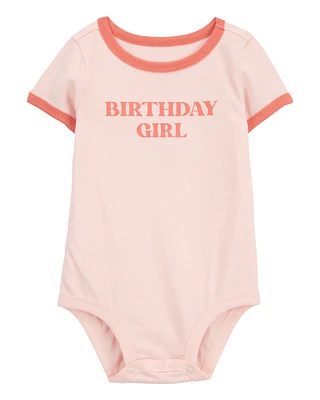 Baby Birthday Girl Short-Sleeve Bodysuit - Pink