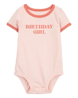 Baby Birthday Girl Short-Sleeve Bodysuit - Pink