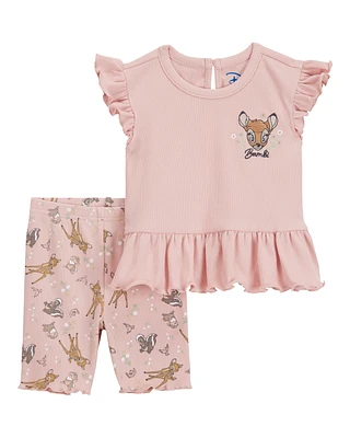 Toddler 2-Piece Bambi Flutter-Sleeve & Bike Short Set - Pink