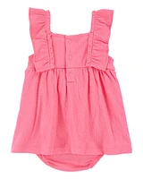 Baby Floral Flutter Bodysuit Dress - Pink