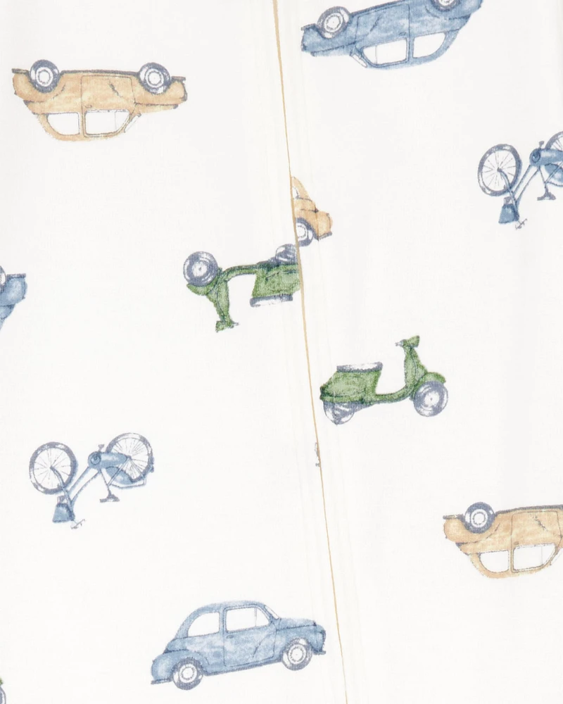 Baby Car Print PurelySoft Footie 1-Piece Pyjamas - Ivory