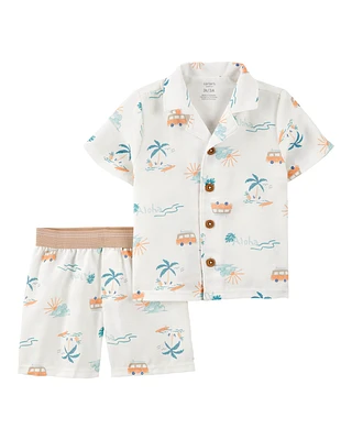 Toddler Tropical Print Loose Fit 2-Piece Pyjamas - White