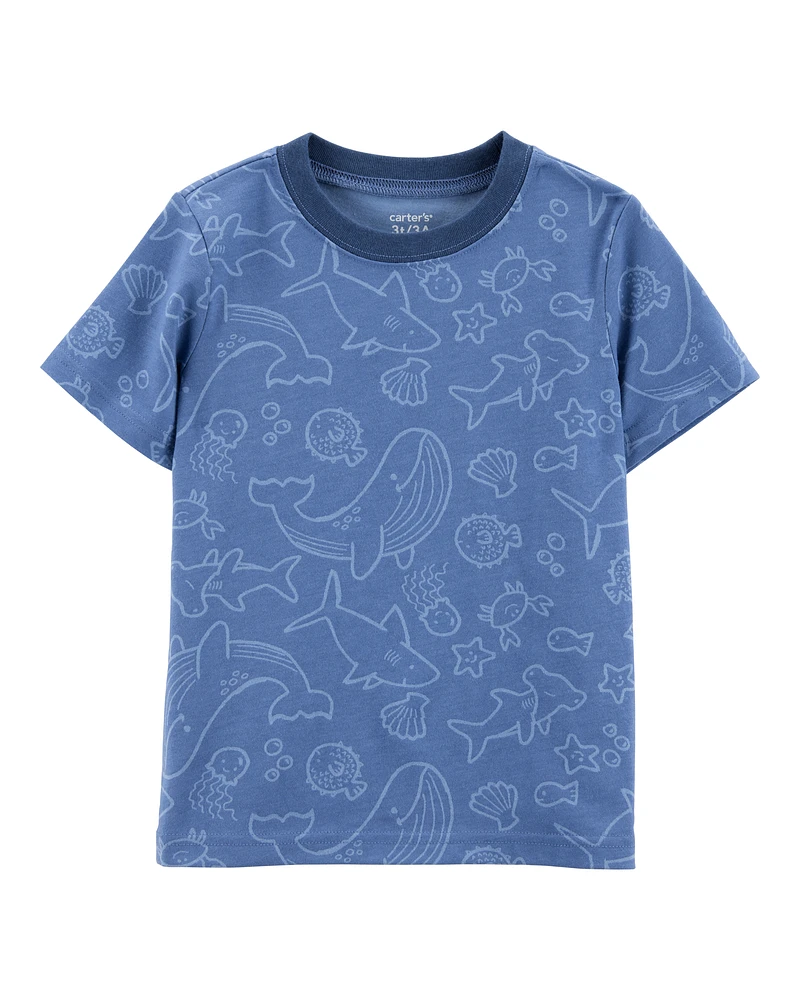 Sea Animals Print Knit Short-Sleeve Tee