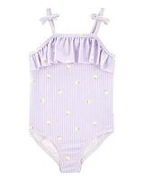 Toddler 1-Piece Striped Lemon Swimsuit - Purple