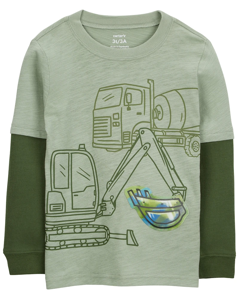 Baby Construction Cotton Blend Long-Sleeve Tee - Green