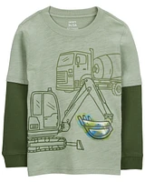 Baby Construction Cotton Blend Long-Sleeve Tee - Green