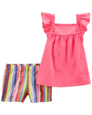 Carter's Baby Girl 2-Piece Pink Flutter Sleeve Top & Shorts Set