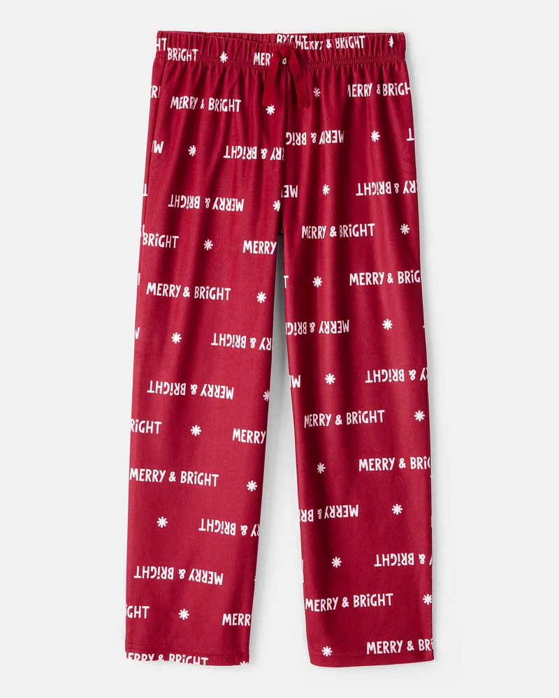 Kid Merry & Bright Christmas Print Loose Fit Pajama Bottoms - Red