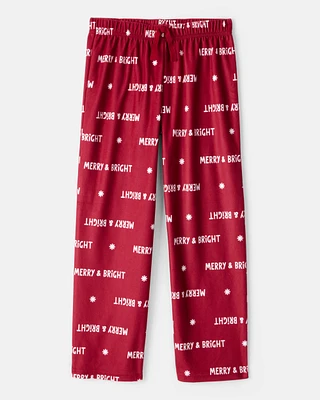 Kid Merry & Bright Christmas Print Loose Fit Pajama Bottoms - Red