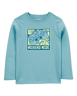 Kid Gaming Cotton Blend Long-Sleeve Tee - Blue