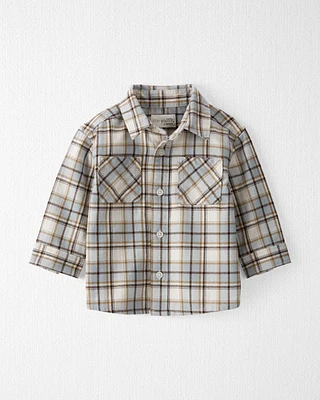 Baby Organic Cotton Herringbone Button-Front Shirt Plaid