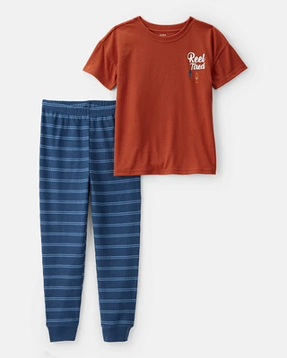 Kid 2-Piece Bear Fishing Loose Fit Pajamas