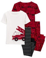 Toddler 4-Piece Firetruck 100% Snug Fit Cotton Pyjamas