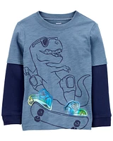 Toddler Dinosaur Cotton Blend Long-Sleeve Tee - Blue